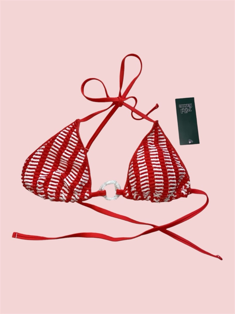 Wild Fable Striped Crochet with Center Ring Medium Coverage Triangle Bikini Top - Picture 2 of 6